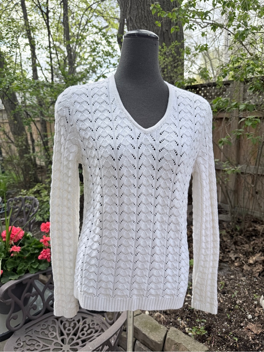 Northern Reflections 100% Cotton Women's Cream Colour V-Neck Knit Sweater Size S